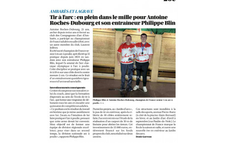 Article Sud-Ouest - Notre champion, notre club mis à l'honneur